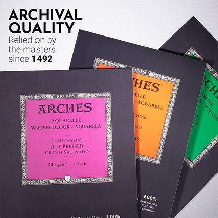 ARCHES Aquarelle 100% Satin 300 g Glued Pad A3 12 sheets Natural White