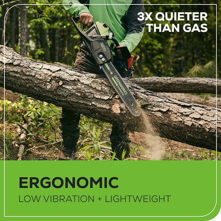 Greenworks 82V 18" Brushless (2.7 kW) Cordless Chainsaw (210 Cuts Per Charge), 4.0Ah Battery and Dual Port Rapid Charger (Great for Landscapers and Professionals)