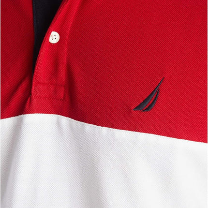 Nautica Men's Short Sleeve 100% Cotton Pique Color Block Polo Shirt, Nautica Red, L UK
