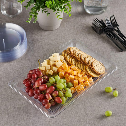 Plasticpro Plastic Serving Trays - Serving Platters Rectangle 10 X 14 Disposable Party Dish Crystal Clear Pack of 4