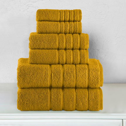 Elegant Comfort 4 Lines Viscose Stripe 6-Piece Premium Towel Set - 100% Turkish Cotton High Absorbent Luxury Bathroom Towels – Includes 2 Washcloths, 2 Hand Towels and 2 Bath Towels Set, Gold