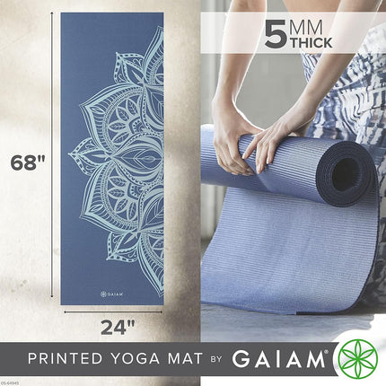 Gaiam Yoga Mat, Non Slip Exercise Mat for All Types of Yoga, Pilates and Floor Exercises, 5mm Thick 24"x68", High Tide Point