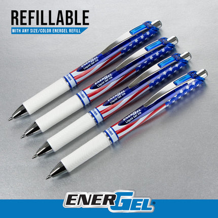 EnerGel RTX Retractable Liquid Gel Pen, Flag Barrel, (0.7mm) Metal Tip, Medium Line, Black Ink, Pack of 8 Pens