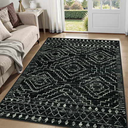 Wonnitar Moroccan Washable Area Rug 5x7, Black Lar