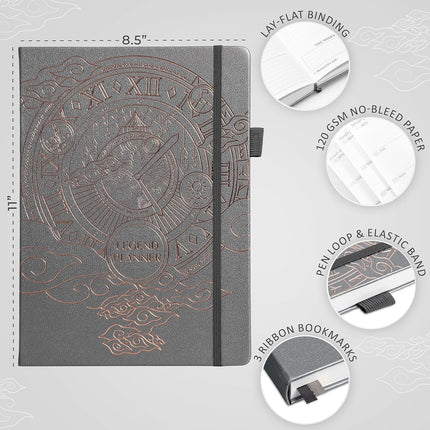 Legend Planner Undated, Weekly & Daily Goal Journal, A4 Mystic Gray Gold