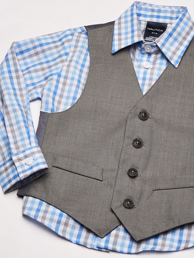 Nautica Little Boys 4-Piece Vest Set with Dress Shirt, Tie, Vest, and Pants, Light Grey, 7
