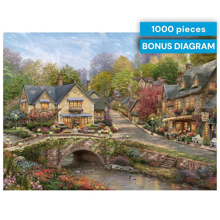 Buffalo Games - Silver Select - Thomas Kinkade - Summer in Cobblestone Village - 1000 Piece Jigsaw Puzzle for Adults -Challenging Puzzle Perfect for Game Nights - Finished Size is 26.75 x 19.75