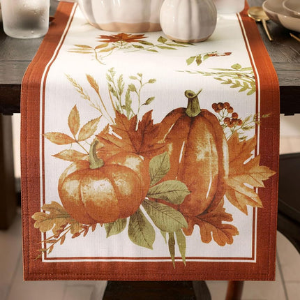 Elrene Home Fashions Autumn Pumpkin Grove Fall Runner, Seasonal Table Decor, 13"x70", Multi Color