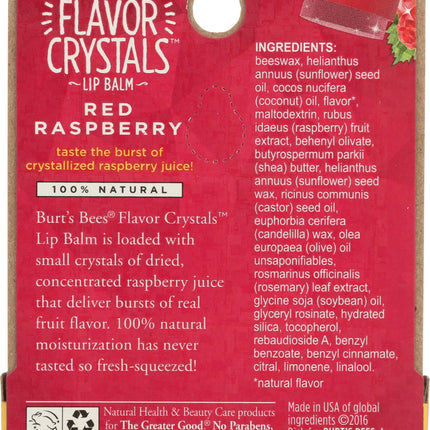 Bálsamo Labial 100% Natural Burt's Bees Flavor Crystals, Frambuesa Roja con Cera de Abejas y Extractos de Frutas - 1 Tubo, 0.16 onzas