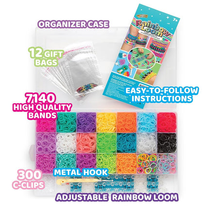 Rainbow Loom Mega Combo Case, 7456 Pieces - Enhances Fine Motor Skills, 7000 Assorted Elastic Bands, Metal Weaving Hook, Organiser Storage Box, Friendship Bracelet Crafting