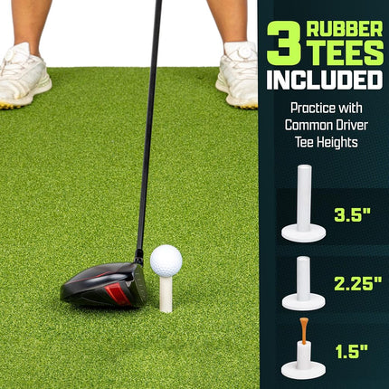 GoSports Golf Hitting Mat - PRO 5 x 4 ft - 15 mm Artificial Turf Training Mat for Indoor/Outdoor Swing Practice, Includes 3 Rubber Tees