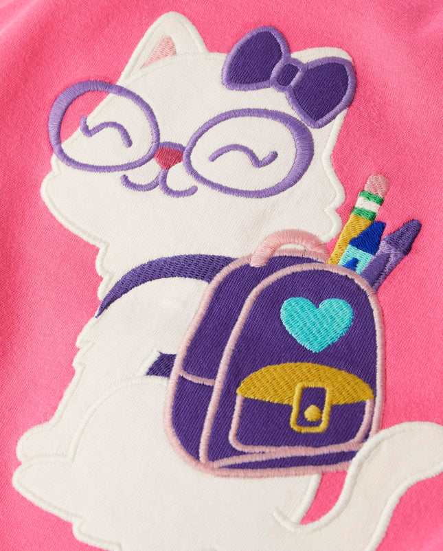 Gymboree T-shirts graphiques brodés à manches courtes pour filles et tout-petits, chat d'école rose, 6
