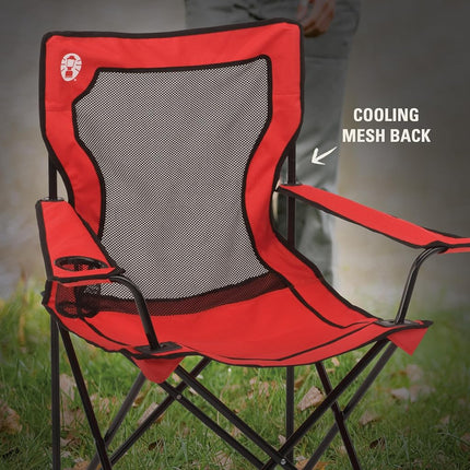 Coleman Broadband Mesh Quad Camp Chair with Carry Bag & Cup Holder, Cooling Mesh Back with Adjustable Arms