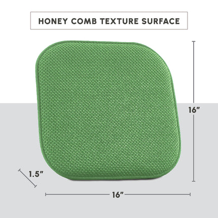 Elegant Comfort 2 Pack Chair Cushion Covers - Skid-Proof Rubber Backing - 16 x 16 Inch - Thick Dining Square Shape Seat Covers - Comfortable Textured Chair Pads with Ties - Honeycomb Pattern, Green