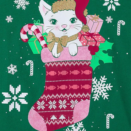 The Children's Place Girls' All Holidays Long Sleeve Graphic T-Shirts,multipacks, Christmas Cat/Merry 2-Pack, X-Small