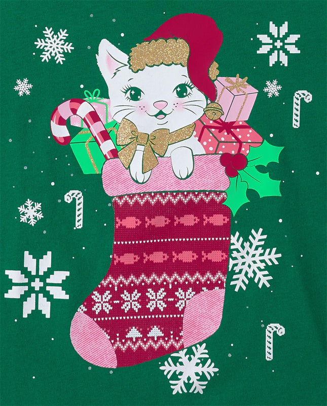 The Children's Place Girls' All Holidays Long Sleeve Graphic T-Shirts,multipacks, Xmas Cat/Xmas Merry 2-Pack, Medium