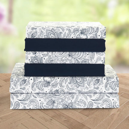 Elegant Comfort Softest and Coziest 4-Piece Sheet Set - 1500 Premium Hotel Quality Microfiber - Deep Pocket, Wrinkle Resistant 4-Piece Paisley Pattern Bed Sheet Set, Twin, Paisley Navy