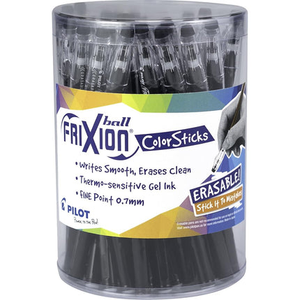 Pilot FriXion ColorSticks Erasable Gel Ink Stick Pens, Fine Point, Black Ink, Tub of 36 (5798)