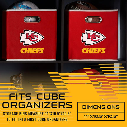 Franklin Sports Kansas City Chiefs NFL Storage Bin - Collapsible Cube Container + Basket - NFL Office, Bedroom + Living Room Décor - Folding Storage Bin for Football Fans - 11"x11"