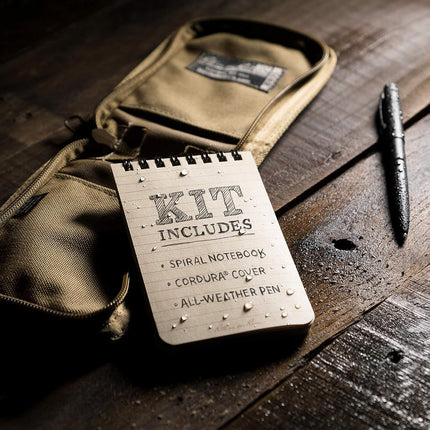 Rite in the Rain Weatherproof 3" x 5" Top Spiral Notebook Kit: Tan CORDURA Fabric Cover, 3" x 5" Tan Notebook, and an Weatherproof Pen (No. 935T-KIT)
