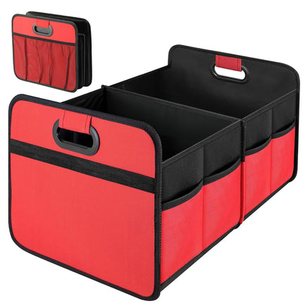 Simple Deluxe Car Trunk Organizer, 2 Compartments Collapsible Trunk Storage, Anti-slip Design, Made of Waterproof 600D Oxford Polyester, Suitable for SUV, Minivan, Truck, Standard Size, Red