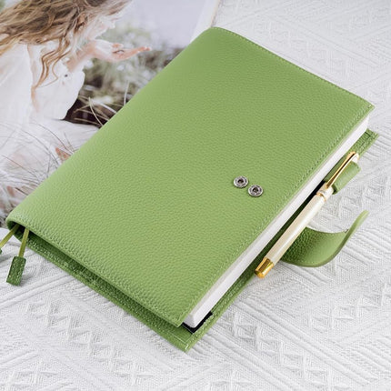Ox Knight A5 Leather Planner Cover for Hobonichi Cousin, Stalogy, Midori, Leuchtturm1917, and More - with Pen Loop, Card Slots, Back Pocket, and Bookmarks (Green)