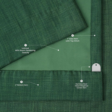 HPD Half Price Drapes Faux Linen Textured Room Darkening Curtains for Bedroom 108 Inches Long (1 Panel), 100W X 108L Extra Wide Curtains for Living Room Home Decor, Key Green