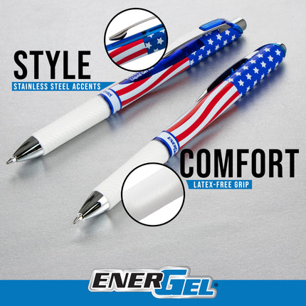 EnerGel RTX Retractable Liquid Gel Pen, Flag Barrel, (0.7mm) Metal Tip, Medium Line, Black Ink, Pack of 8 Pens