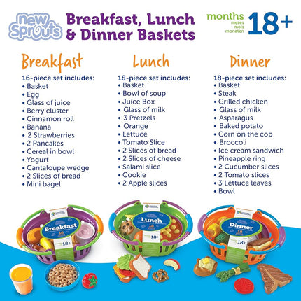 Learning Resources New Sprouts Breakfast, Lunch and Dinner Baskets, Pretend Play Toy for Toddlers, Preschool Learning Toys, Kitchen Play Toys for Kids