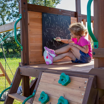Backyard Discovery Cedar Cove Swing Set | 3m Slide, Tube Slide & Rock Wall