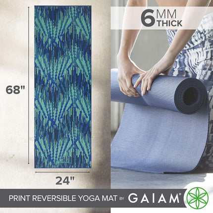 Gaiam Yoga Mat Premium Print Reversible Extra Thick Non-Slip Exercise and Fitness Mat for All Types of Yoga, Pilates and Floor Training, Divine Impressionist, 6mm