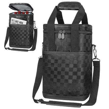 opux Wine Bag, 4 Bottle Wine Cooler Bag, Insulated Wine Tote Carrier for Travel Picnic BYOB, Leakproof Padded Portable Wine Bottle Bag for Wine Lovers Gift Women Men Christmas (Black Square)