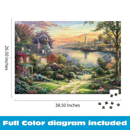 Ceaco - Silver Select - Thomas Kinkade - New England Harbor - 2000 Piece Jigsaw Puzzle for Adults - Challenging Puzzle Perfect for Game Nights - Finished Size is 38.50 x 26.50