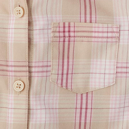 The Children's Place Girls' Long Sleeve Plaid Twill Tie Front Button Down Shirt, Latte Plaid, X-Large