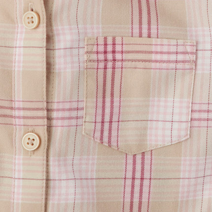 The Children's Place Girls' Long Sleeve Plaid Twill Tie Front Button Down Shirt, Latte Plaid, X-Large