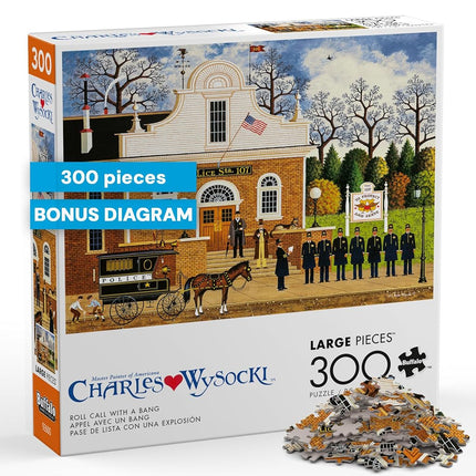 Buffalo Games – Roll Call with a Bang - Charles Wysocki - 300 Oversized Piece Jigsaw Puzzle  Larger Shapes - Great for Adults, Seniors, Family, Kids, Easy to Grip