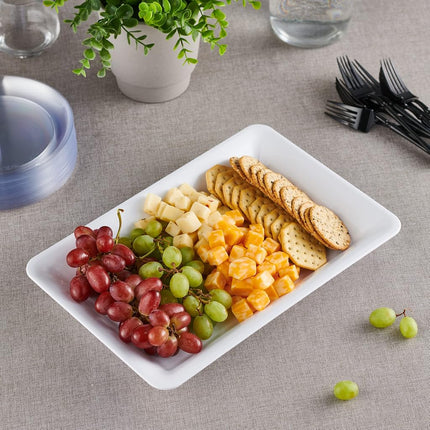 Plasticpro Plastic Serving Trays - Serving Platters Rectangle 10 X 14 Disposable Party Dish White Pack of 8