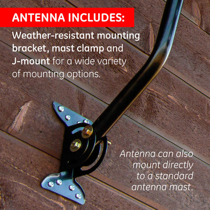 Antena de TV digital HD para exteriores GE, antena HDTV OTA de largo alcance, diseño estilo Yagi, compatible con TV inteligente 4K 1080P HD VHF UHF, soporte J incluido para ático o exterior, resistente a la intemperie, 33685