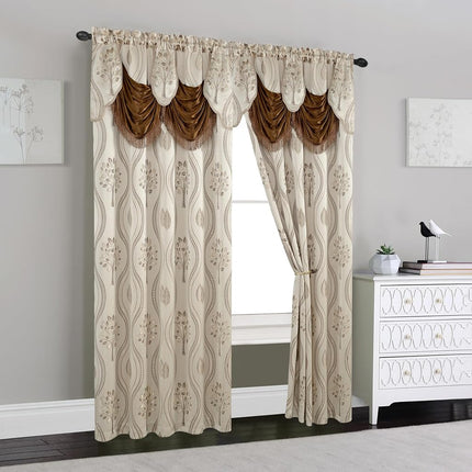 Elegant Comfort Luxurious Beautiful Curtain Panel Set with Attached Valance and Backing 54" X 84 inch (Set of 2), Beige