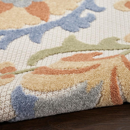 Nourison Aloha Indoor/Outdoor Ivory Blue 2'3" x 8' Area Rug, Easy Cleaning, Non Shedding, Bed Room, Living Room, Dining Room, Backyard, Deck, Patio (2x8)