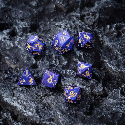 Metal Dice for DND - Ancient Cracked Lightning – Purple Gold Cracks