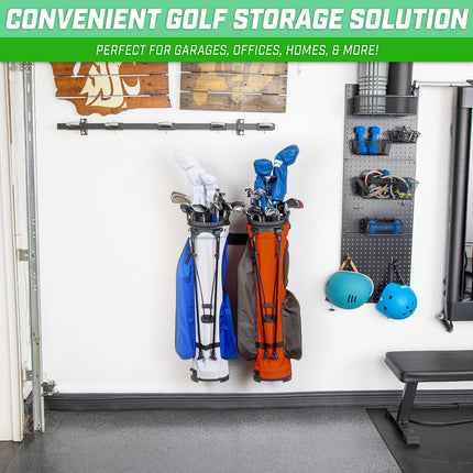 GoSports Soporte de almacenamiento para bolsas de golf montado en la pared - Capacidad para 2 bolsas de golf