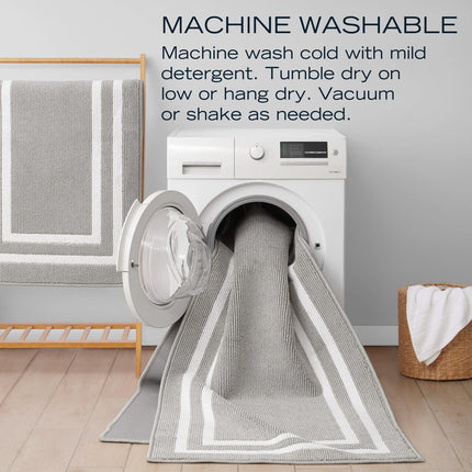 Nautica – Tapis de Couloir | Tapis de Couloir Intérieur et Tapis d'Entrée | Tapis de Porte d'Entrée et de Cuisine Antidérapant | Tapis de Couloir Lavable en Machine | 66 cm x 244 cm | Double Ligne Gris Clair