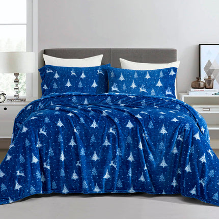 Elegant Comfort Luxuriously Soft 4-Piece Holiday Velvet Plush Flannel Sheet Set- Premium Quality- Cozy Warm, Christmas Fuzzy Velvet Flannel Fleece Deep Pocket Sheet Set -Twin XL, Arctic Blue Christmas
