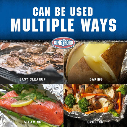Papel de aluminio resistente Kingsford para asar a la parrilla, antiadherente, rollo de 45 pies cuadrados, 18 pulgadas de ancho, para parrilla y cocina, antiadherente para facilitar la preparación, cocción y limpieza