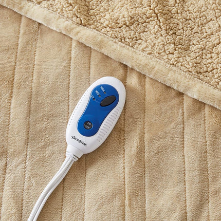 Beautyrest Heated Blanket, Electric Throw Blanket, Soft, Warm, Reversible Plush - Sherpa Heating Blanket Throw, 3 Heat Settings, 2 hr Auto Shut Off, Machine Washable, Oversized 60 in x 70 in, Beige