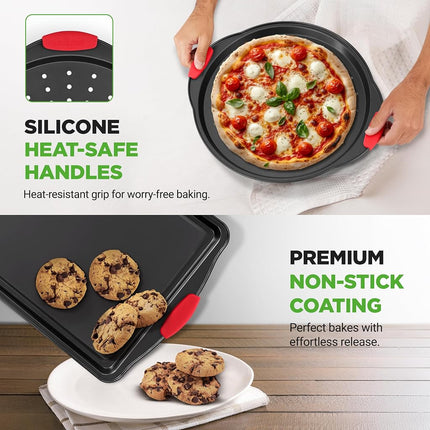 NutriChef Bakeware Set, 8 Piece Nonstick Stackable Baking Pans, Durable, Carbon Steel, Easy to Clean Bakeware, PFOA, PFOS, PTFE Free Coating, Great for Cookies, Cakes, Roasting and More