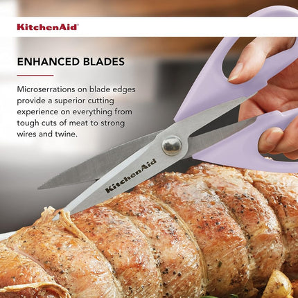 KitchenAid All Purpose Kitchen Shears with Protective Sheath Durable Stainless Steel Scissors, Dishwasher Safe, Soft Grip Comfort Handle, 8.72 Inch, Lavendar Cream