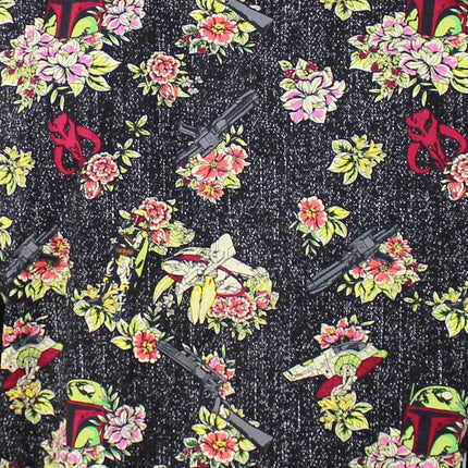 Star Wars Men's Button Down Shirt, Black Boba Fett Floral, XL
