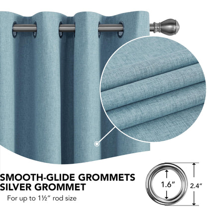 Deconovo Teal Total Blackout Faux Linen Window Curtains with Coating Pair, 52x63 Inches Thermal Insulated Grommet Curtains Living Room 2 Panels, Kids Curtains for Bedroom Nursery